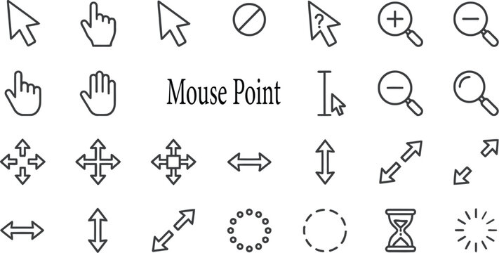 Black computer mouse pointer icons set