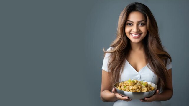 Typical original Ceviche seafood dish from raw food on the plate held in beautiful girl's hands