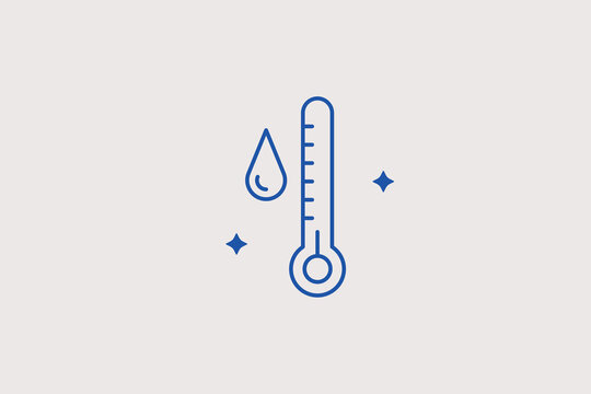 Thermometer drop line icon for humid weather metrics. Technical vector illustration for climate control software.