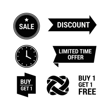 Black and white sale offer icons.