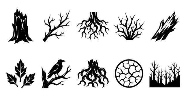 Flat Silhouette Creepy Forest and Spooky Nature Vector Elements
