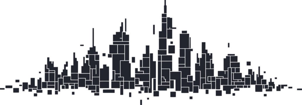 Abstract city skyline silhouette composed of rectangular blocks in flat solid style metropolis
