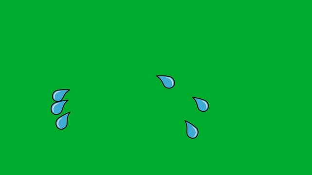 2d animated Tears water drops falling down dynamically on a clear background layout animation on green screen. Blue liquid sweat splashing or rain dripping overlay pattern abstract fx graphic