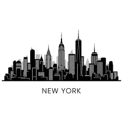 Fototapeta premium black silhouette of new york cityscape against white background