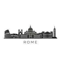 Obraz premium Rome City Skyline Silhouette: Iconic Landmarks Graphic Design