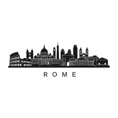 Obraz premium Rome City Skyline Silhouette, Iconic Buildings, Black and White Vector