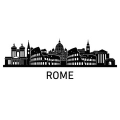 Obraz premium Rome City Skyline Silhouette, Iconic Landmarks Illustration