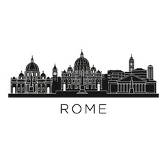 Obraz premium Rome City Skyline Silhouette, Italian Landmark Vector Illustration
