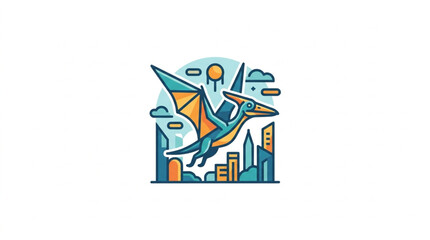 Pterodactyl Flying Over City Buildings Illustration. © Melo