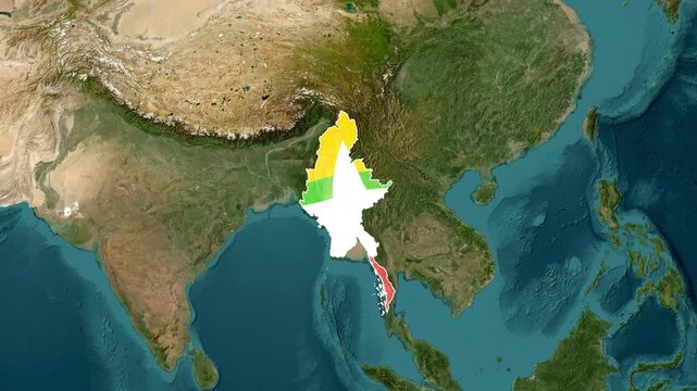 Myanmar map flag overlay animated motion graphic video clip