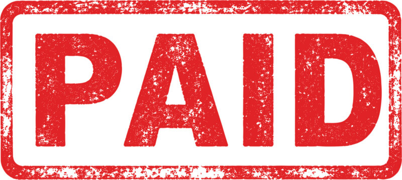 Paid stamp in bold red lettering indicates successful financial transactions, completed invoice payments, or final status updates for professional business accounting and bookkeeping software.