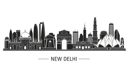 Obraz premium New Delhi Skyline Silhouette: Indian Cityscape Vector Illustration
