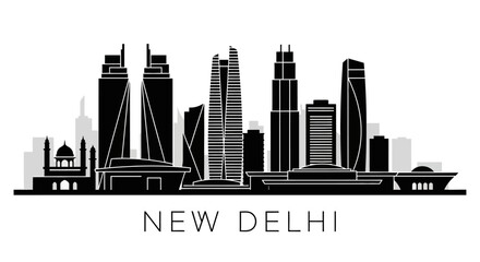 Obraz premium New Delhi Skyline Silhouettes: Indian Capital City Abstract Illustration