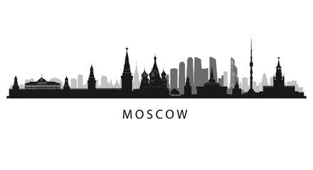 Obraz premium Moscow skyline silhouette illustration, famous buildings cityscape vector
