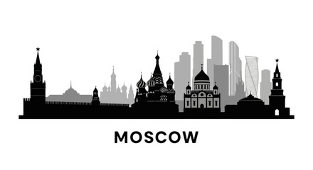 Fototapeta premium Moscow Skyline Silhouette: Urban Architecture, Russian Cityscape