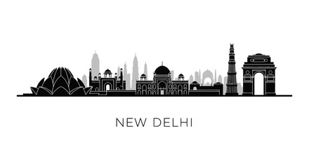 Obraz premium New Delhi Cityscape Silhouette - Architectural Landmarks, India