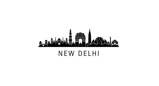 New Delhi City Skyline Silhouette on White Background
