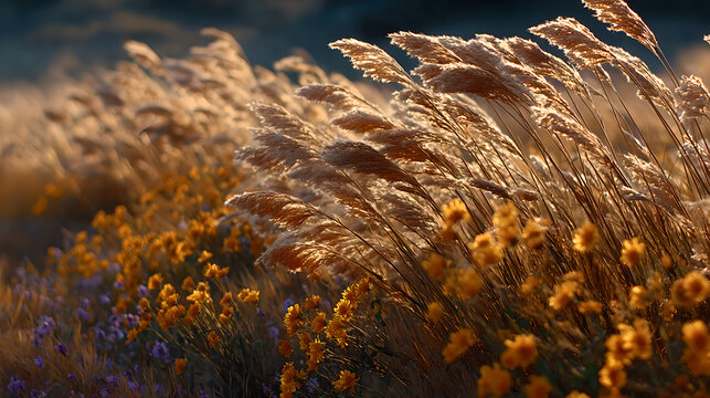 Sunflowers swaying in a field during golden hour, nature scene. gardening catalogs, home-decor guides, designed for home decor and floral branding and gardening and botanical catalogs.adulteration.