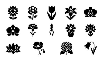 Obraz premium Elegant Floral Silhouettes Collection, 15 Vector Icons for Botanical Designs, Decorative Elements, and Nature Graphics