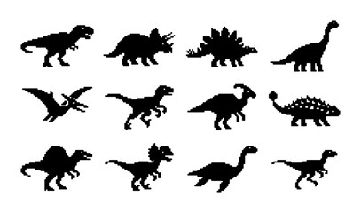 Dinosaur Silhouettes Vector Set: Prehistoric Creatures Collection, Jurassic Era Icons, Ancient Reptile Graphics for Kids and Education © PixelArtBox
