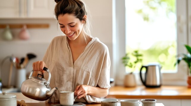 Woman preparing breakfast in bright home kitchen thumbnail