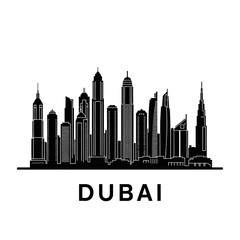 Fototapeta premium Dubai Cityscape Silhouette: Modern Architecture, Black and White Vector