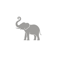 Obraz premium Elephant Silhouette Vector Illustration with Trunk Raised and Playfully Curled for Wild Animal Designs and Logos