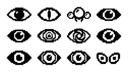 Pixel Art Eyes Collection, Retro 8-Bit Icons, Digital Graphics, Vintage Surveillance Symbols, Abstract Vision Elements © PixelArtBox