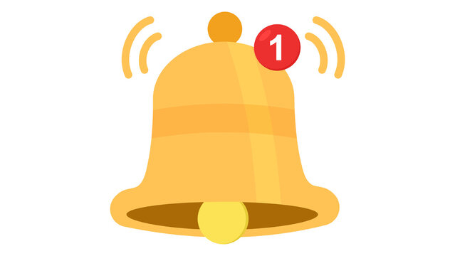 Flat design ringing notification bell icon with unread message badge isolated on transparent background