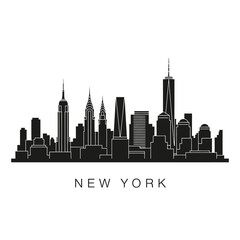Fototapeta premium New York City Skyline Silhouette - Black and White Vector
