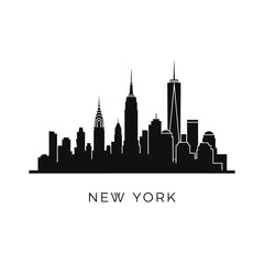 Fototapeta premium New York City Skyline Silhouette on White Background