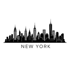 Fototapeta premium New York City Skyline Silhouette on White Background