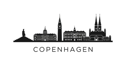 Fototapeta premium Copenhagen City Skyline Silhouette: Vector Illustration