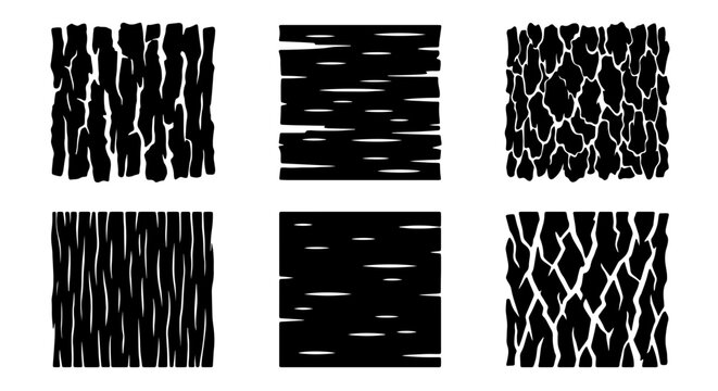 Six Black and White Abstract Texture Patterns, Organic Bark and Cracked Earth Styles, Vector Graphic Resources for Design Backgrounds