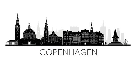 Obraz premium Copenhagen Denmark Skyline Silhouette Cityscape, Minimalist Design
