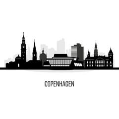 Fototapeta premium Copenhagen Denmark Skyline Silhouette Black and White