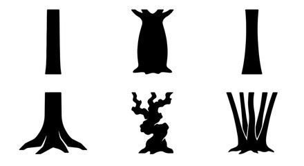 Diverse Tree Trunk Silhouettes, Forest Elements, Nature Icons, Black and White Vector Graphics for Design © Sharif