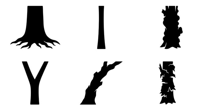 Diverse Tree Trunk Silhouettes, Organic Bark Textures, Forest Elements Collection, Nature Design Assets