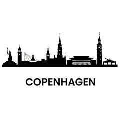 Fototapeta premium Copenhagen, Denmark Skyline Silhouette, Black and White Vector Illustration