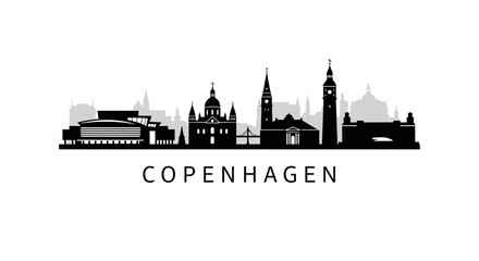 Fototapeta premium Copenhagen skyline silhouette illustration, black and white cityscape