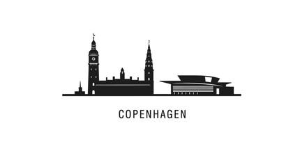 Obraz premium Copenhagen skyline silhouette illustration, black and white cityscape