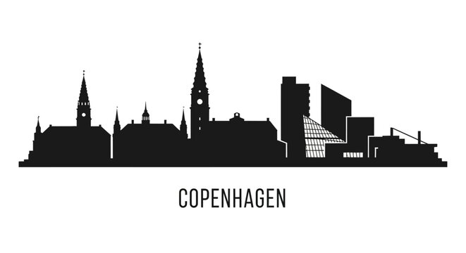 Copenhagen Skyline Silhouette: Iconic Danish Architecture in Black and White