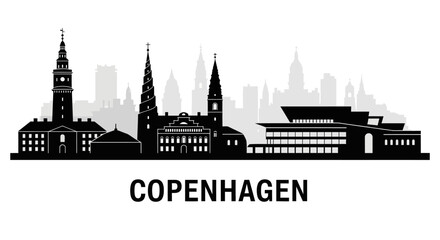Fototapeta premium Copenhagen, Denmark's skyline vector silhouette with modern buildings