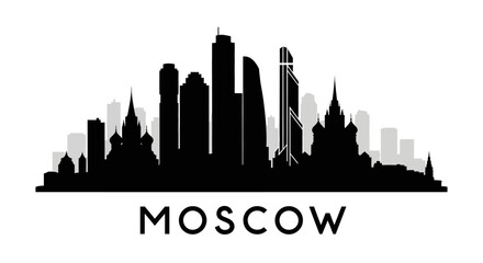 Obraz premium Moscow City Skyline Silhouette in Black and White, Capital Design