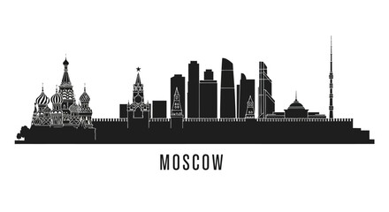 Obraz premium Moscow Cityscape Silhouette Illustration, White Background