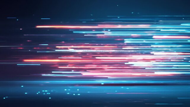 Abstract digital artwork featuring flowing horizontal lines in shades of blue, red, and white