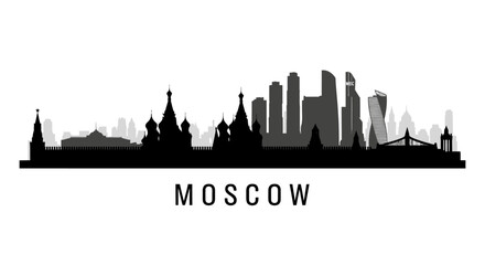 Obraz premium Moscow skyline silhouette illustration, graphic cityscape, black and white design