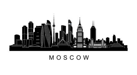 Obraz premium Moscow skyline silhouette, black and white illustrations. Urban landscape.