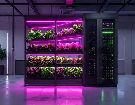 integrated server rack and vertical vegetable farm for smart agriculture