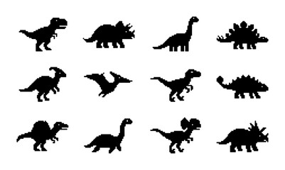 Dinosaur Silhouettes Collection, Prehistoric Creatures Vector Icons, Jurassic Era Animals Set, Children's Illustration Elements © PixelArtBox
